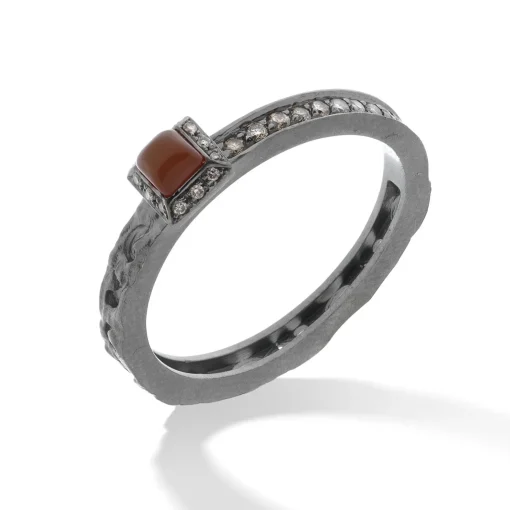 Orion Champagne Diamonds Ring & Square Carnelian Halo