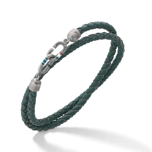 THE LINK Double Wrap Green Enamel and Leather Bracelet