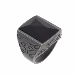 Ara Rectangular Gemstone Ring with Onyx