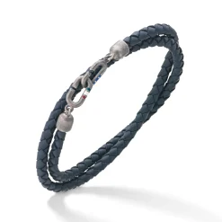 THE LINK Double Wrap Blue Enamel and Leather Bracelet