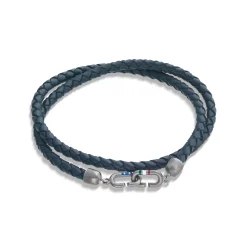 THE LINK Double Wrap Blue Enamel and Leather Bracelet