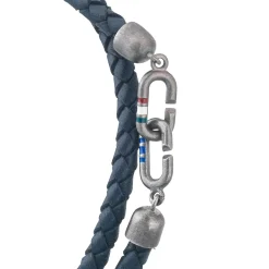 THE LINK Double Wrap Blue Enamel and Leather Bracelet