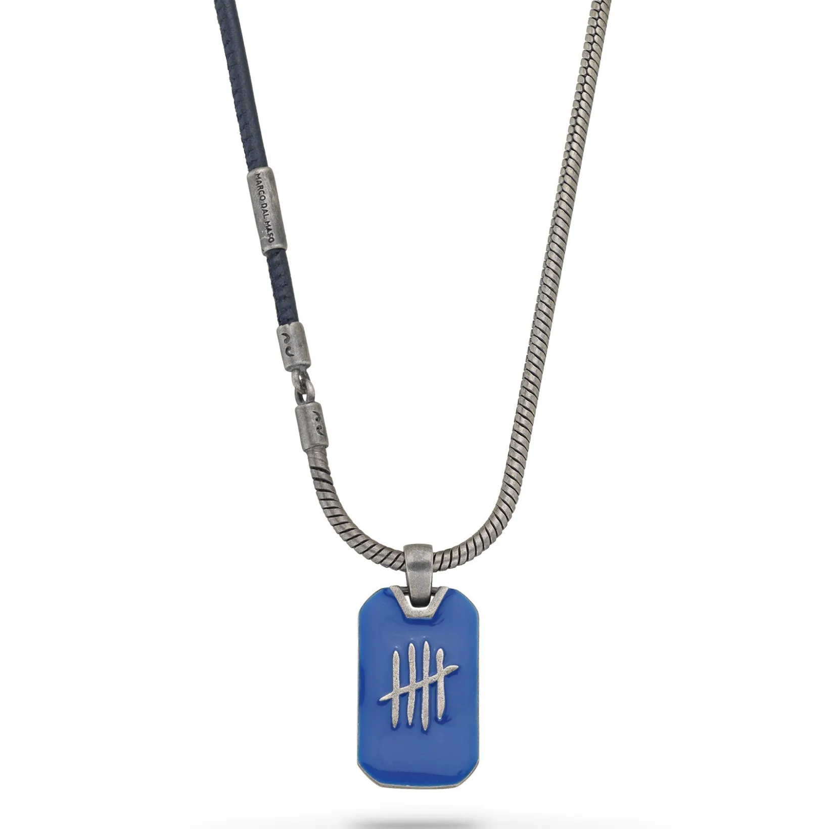 TRIUMPH Oxidized Silver Necklace with Blue Enamel